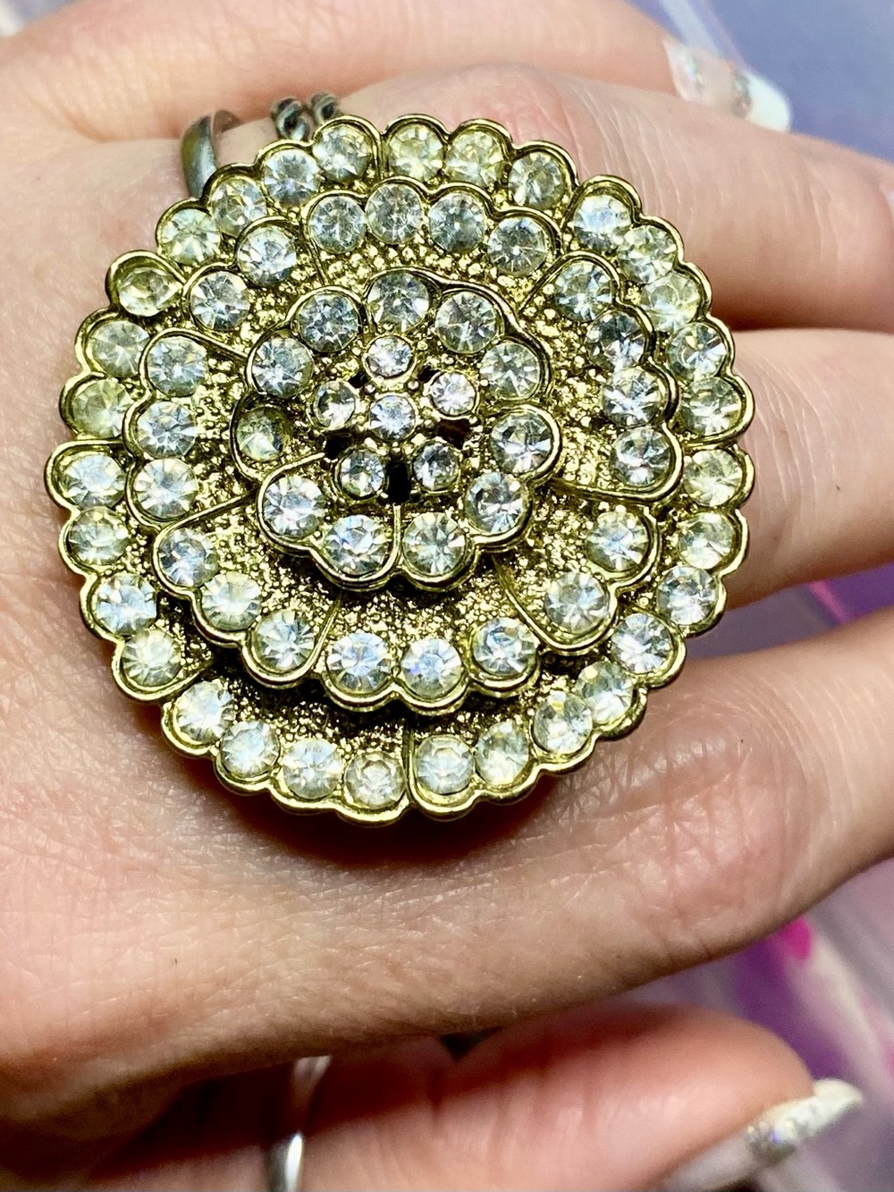 Gold Crystal Flower Cocktail Ring - Women Jewelry